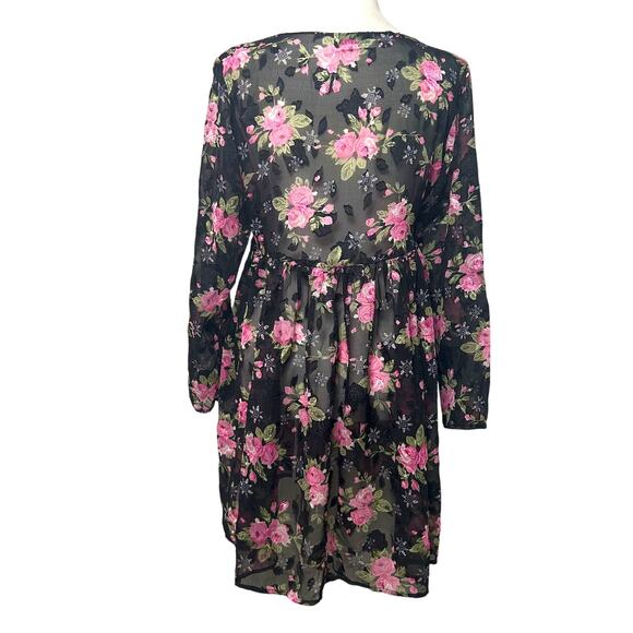 Contempo Casual 90s Floral Sheer Babydoll Fairy Whimsygoth Grunge L/S MEDIUM - Picture 7 of 11
